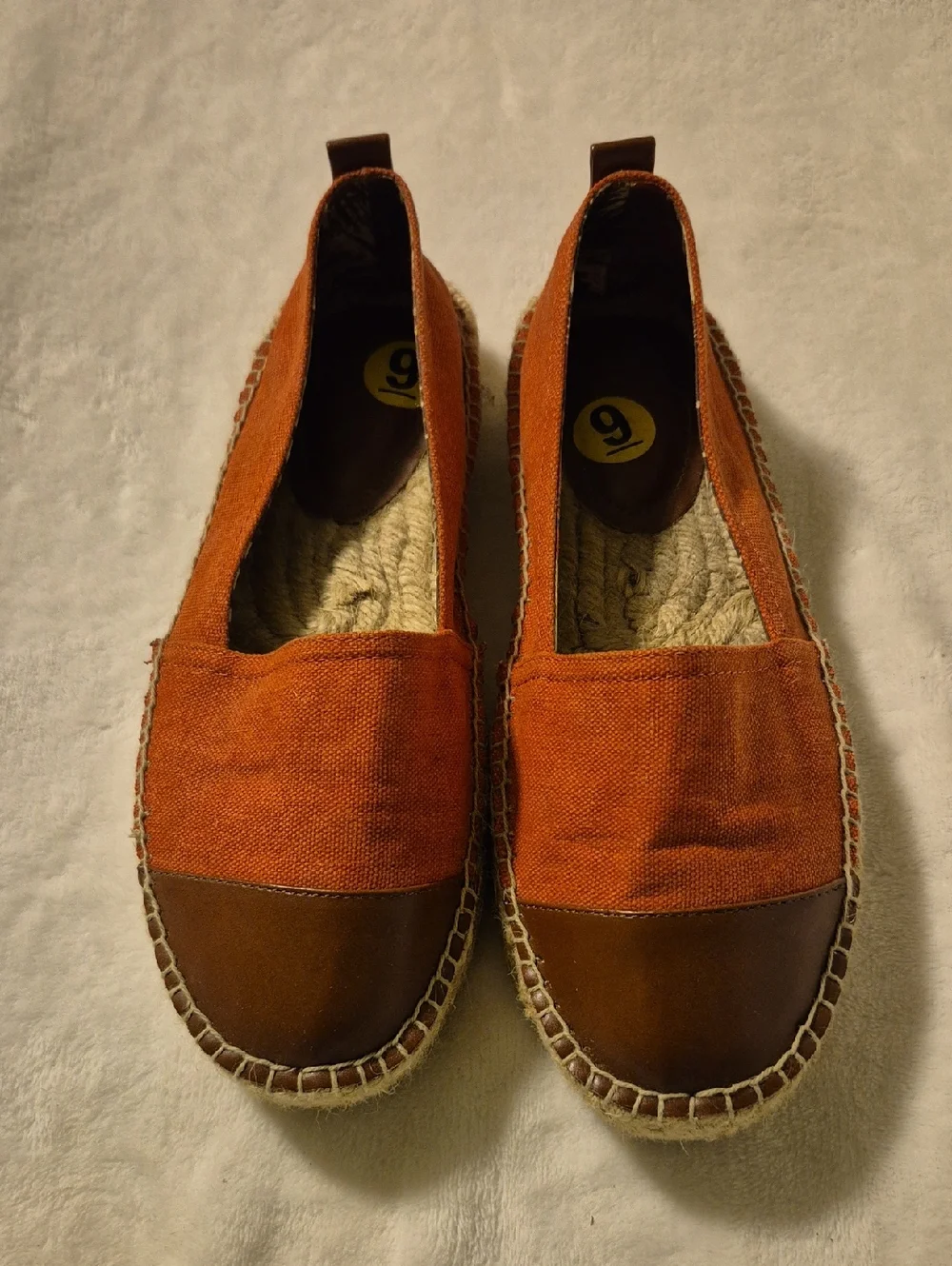 Kenneth Cole Reaction Orange Canvas Espadrilles with Brown Toe Cap